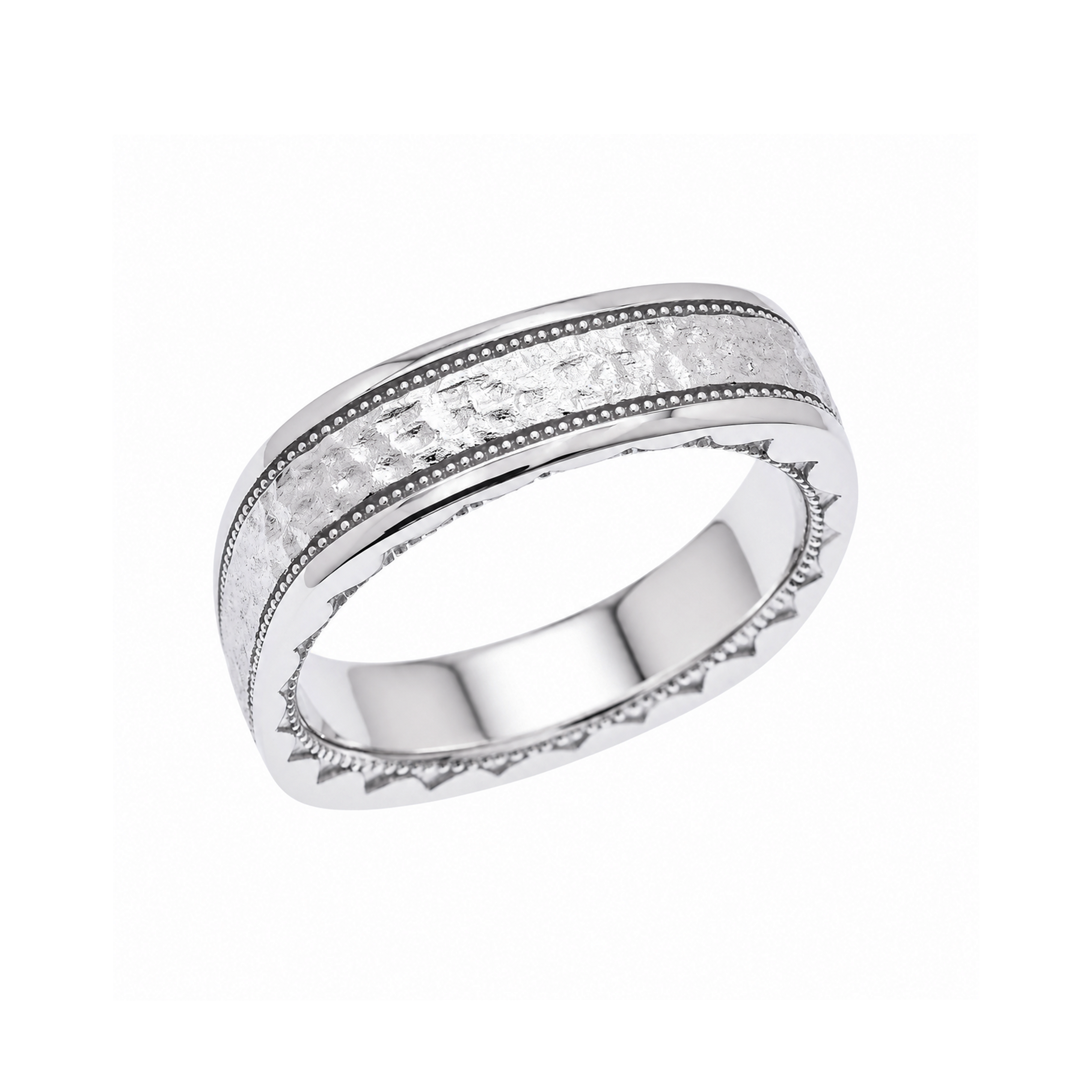 Rhodium Plated 925 Sterling Silver Men's Satin Finish Textured 5.6mm Ring - TGR00015