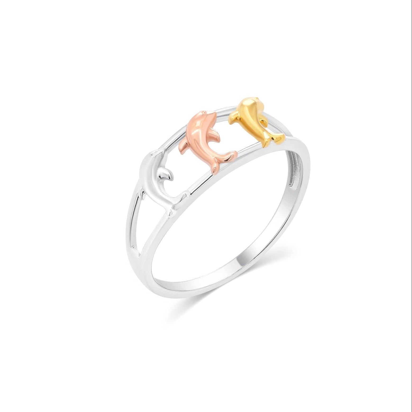 Tri-Tone Plated 925 Sterling Silver Dolphin 6.3mm Ring - TGR00023TRI