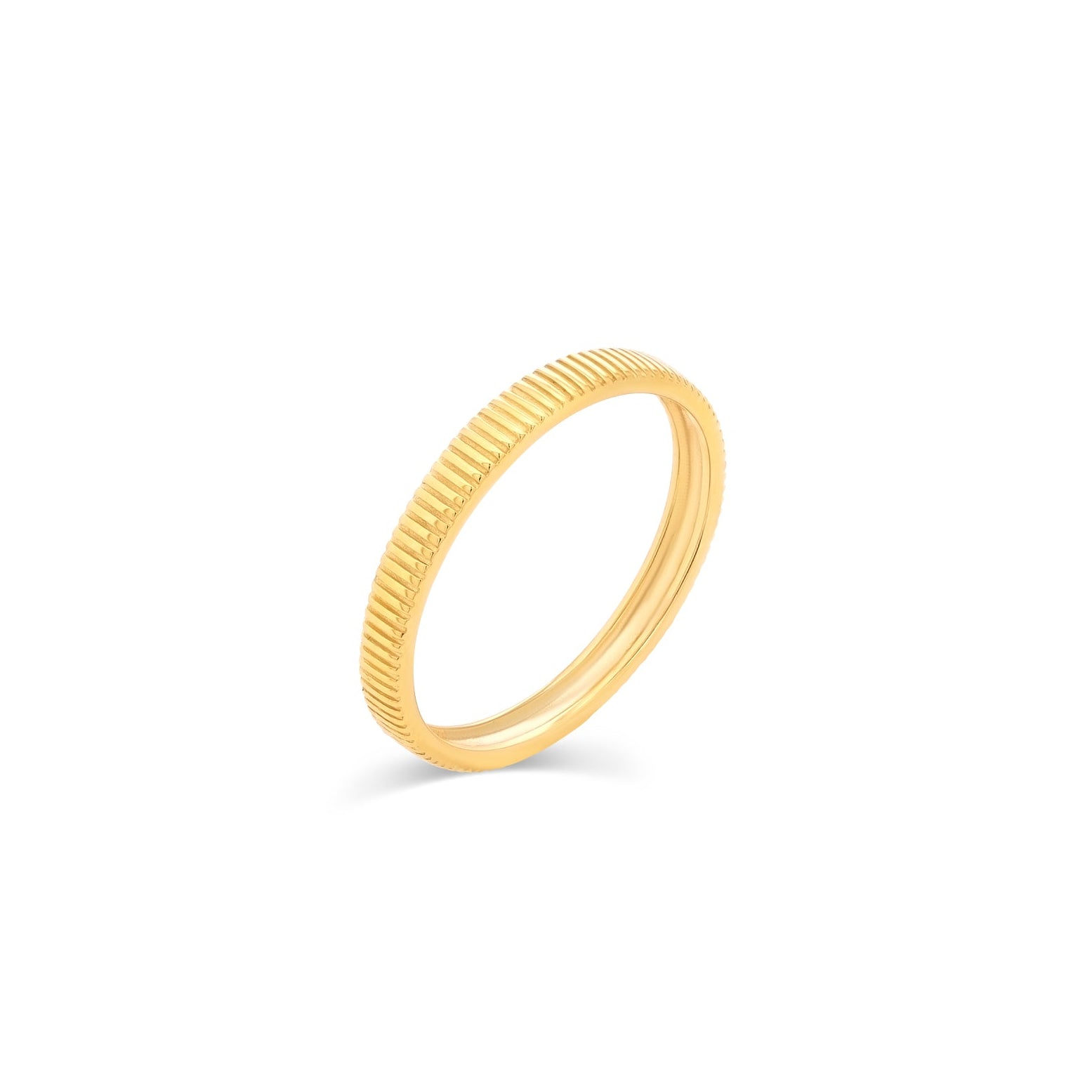 Gold Plated 925 Sterling Silver Ribbed Slim Band 2.7mm Ring - TGR00026