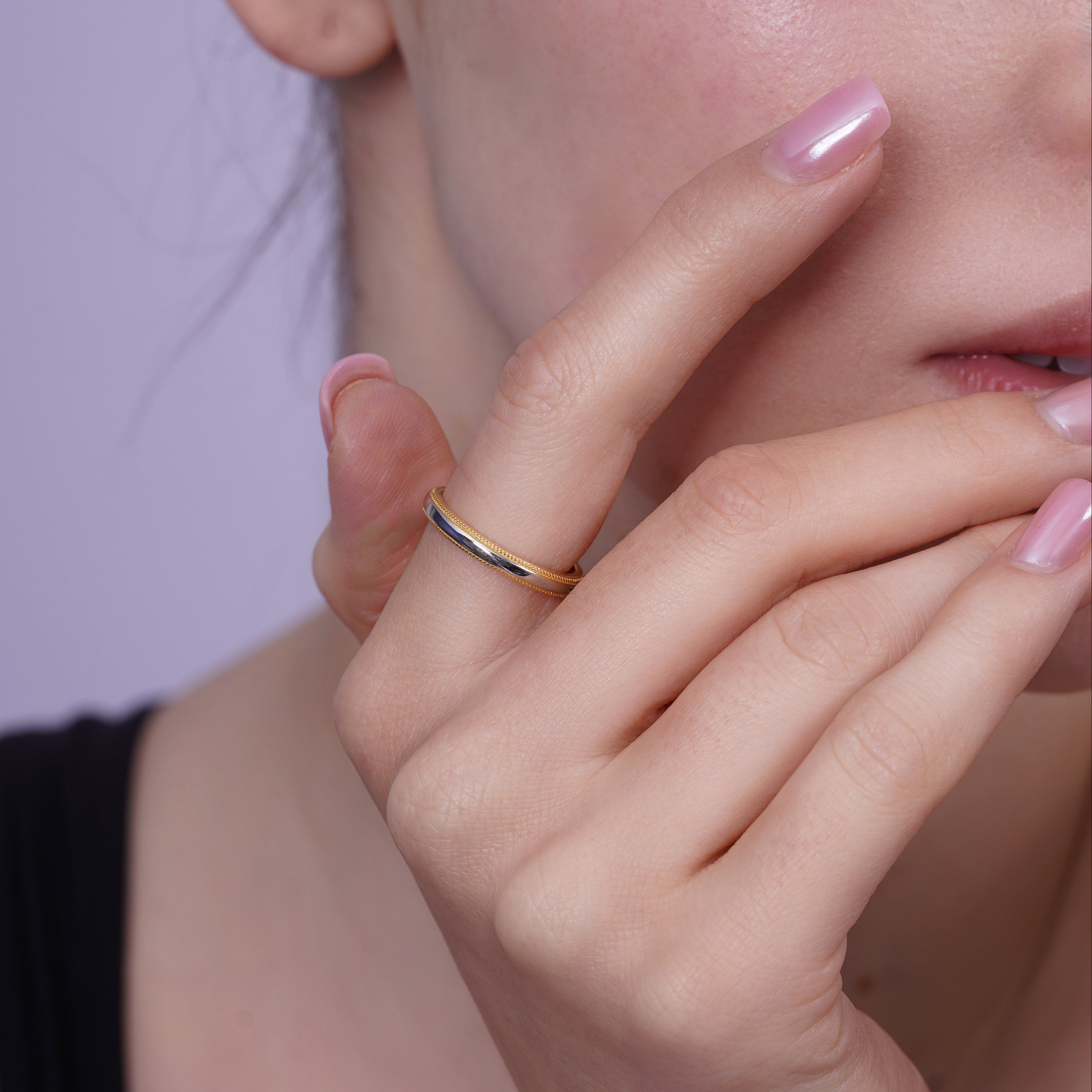 Two-Tone Plated 925 Sterling Silver Stackable Milgrain 3mm Band Ring - TGR00033