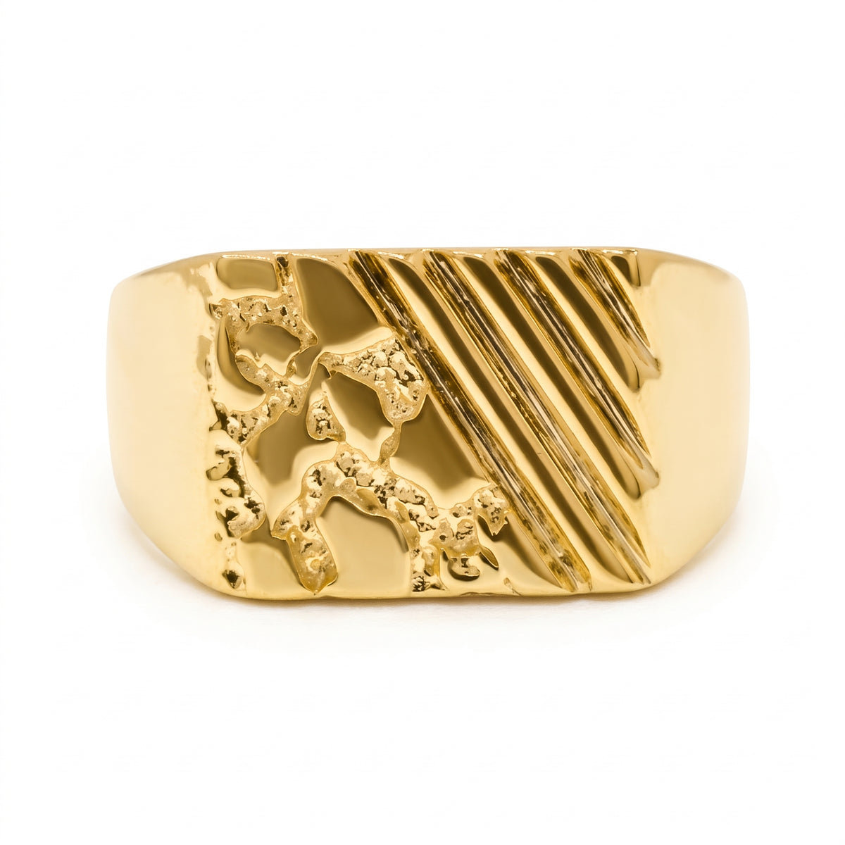 Gold Plated 925 Sterling Silver Men's Diagonal Nugget Ring - TGR00040GP