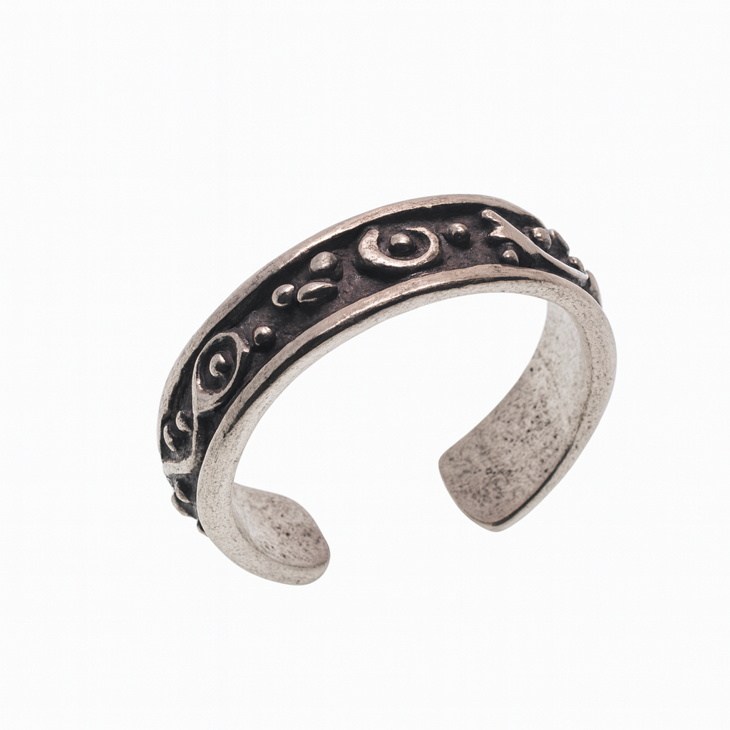 Oxidized 925 Sterling Silver Adjustable Turtle & Swirl Toe Ring - TR307