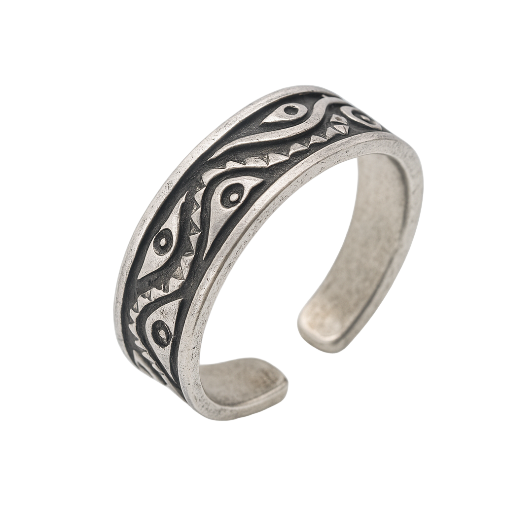 Oxidized 925 Sterling Silver Adjustable Circle & Wave Toe Ring - TR312