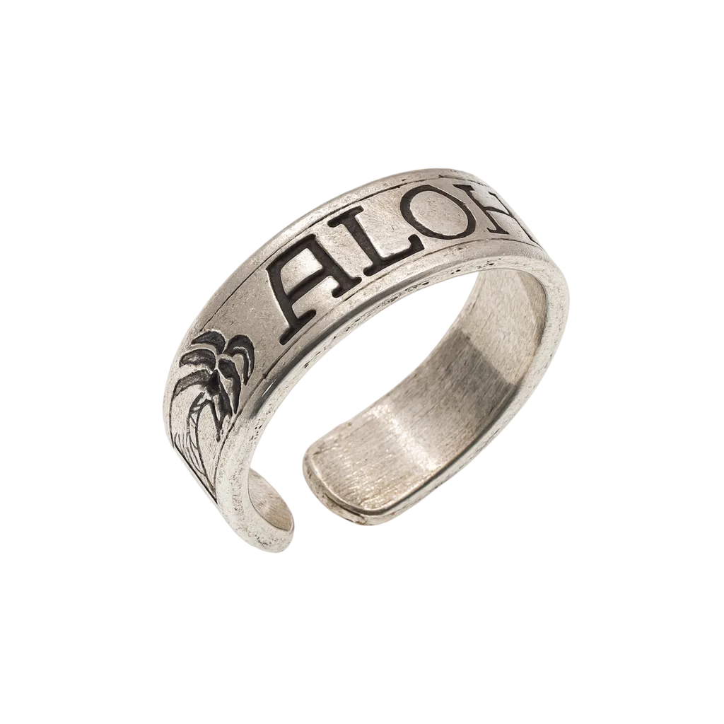 Oxidized 925 Sterling Silver Adjustable Palm Tree & Aloha Toe Ring - TR324