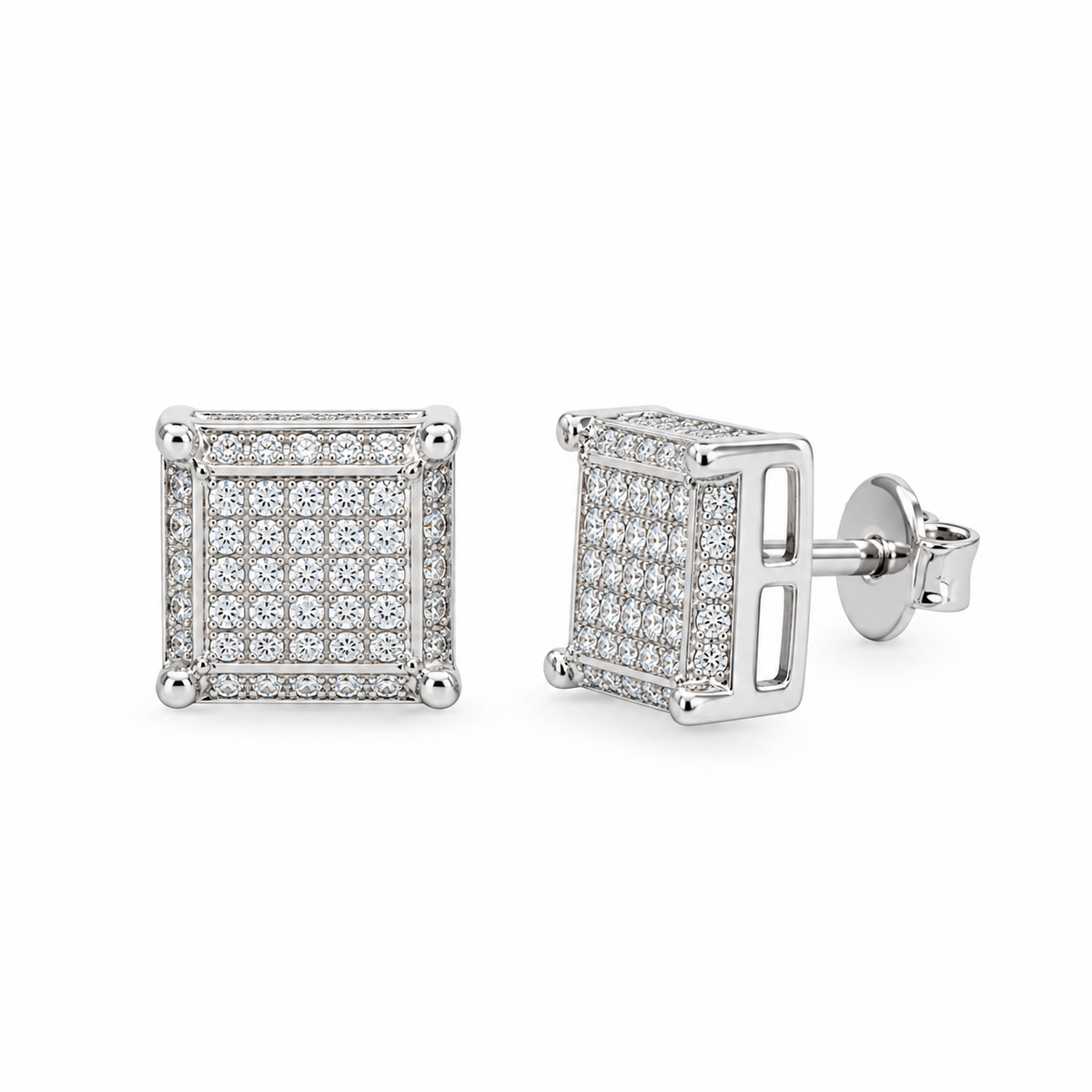 Rhodium Plated 925 Sterling Silver Micro Pave Clear Square CZ Stud Earrings - ACE00045