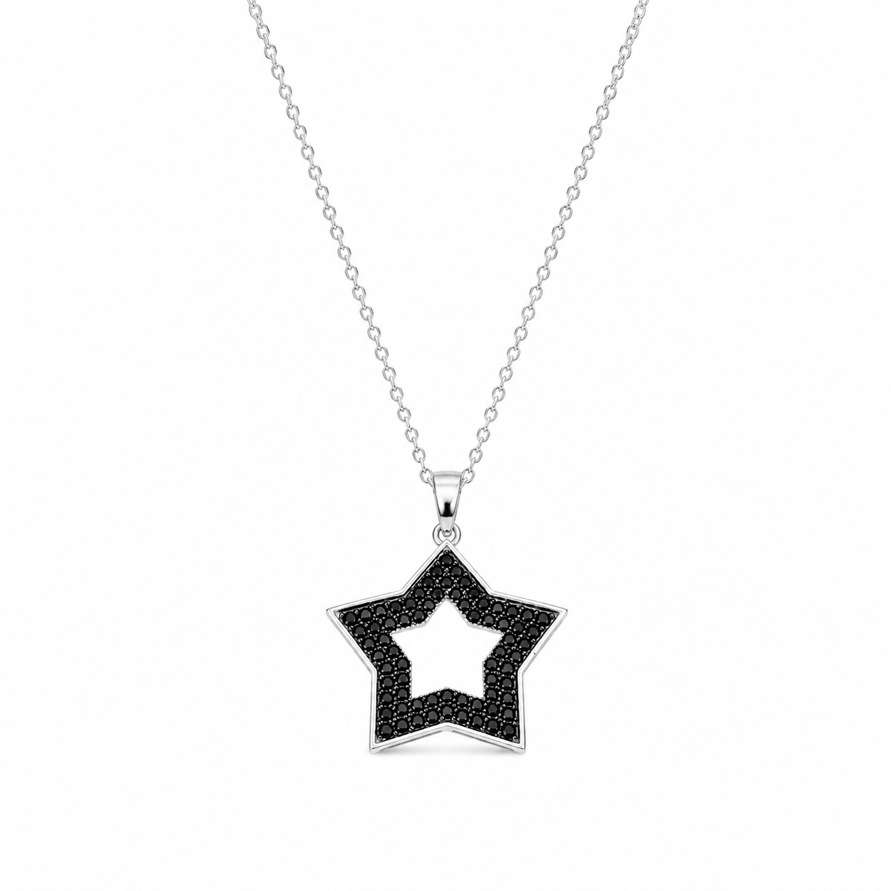 Liquidación - Colgante de estrella abierta con micropavé de circonitas cúbicas en plata 925 rodiada negra - ACP00027BLK