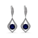 Rhodium Plated 925 Sterling Silver Chandelier Round Sapphire CZ Dangling Earring  - AME0000BLUE