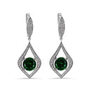 Rhodium Plated 925 Sterling Silver Chandelier Round Emerald CZ Dangling Earring  - AME0000GREEN