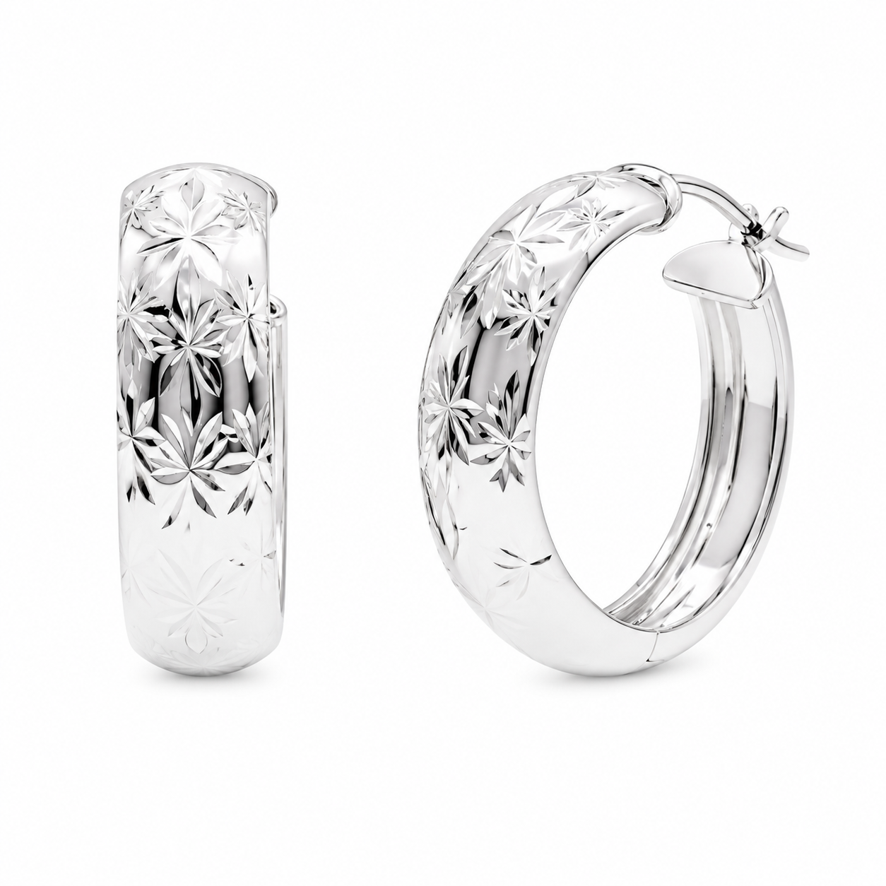 925 Sterling Silver Silver Diamond Cut Sunburst Hoop Earrings - ARE00051