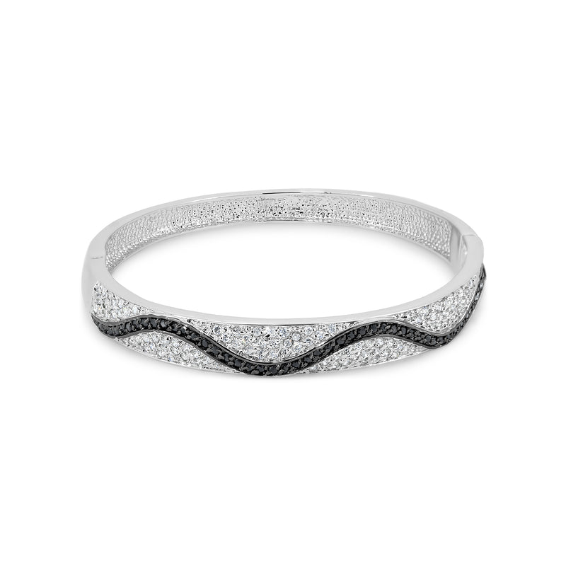 Silver 925 Rhodium Plated CZ Wave Bangle Bracelet - BGG00020