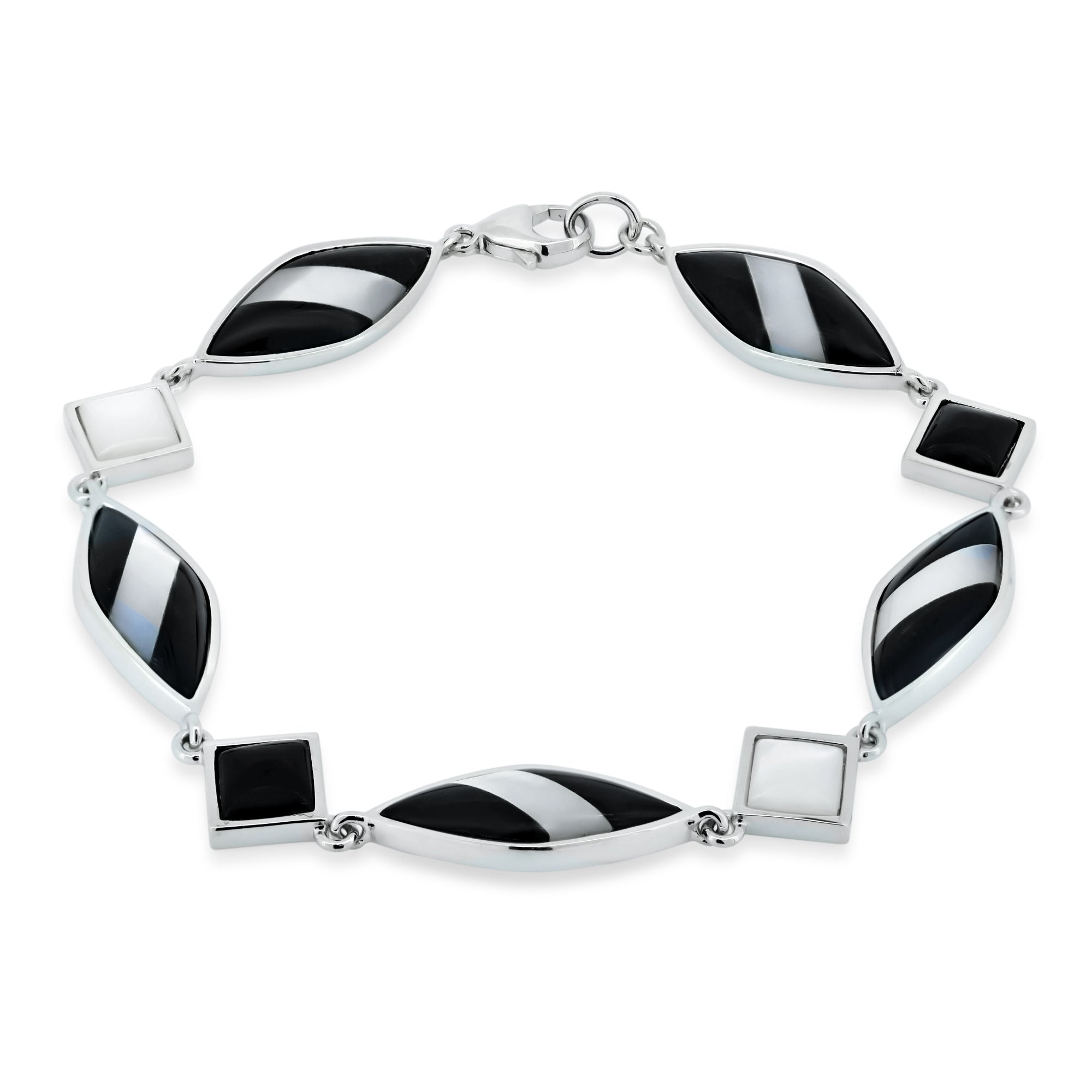 Liquidación - Pulsera de plata 925 rodiada en blanco y negro - BGB00062