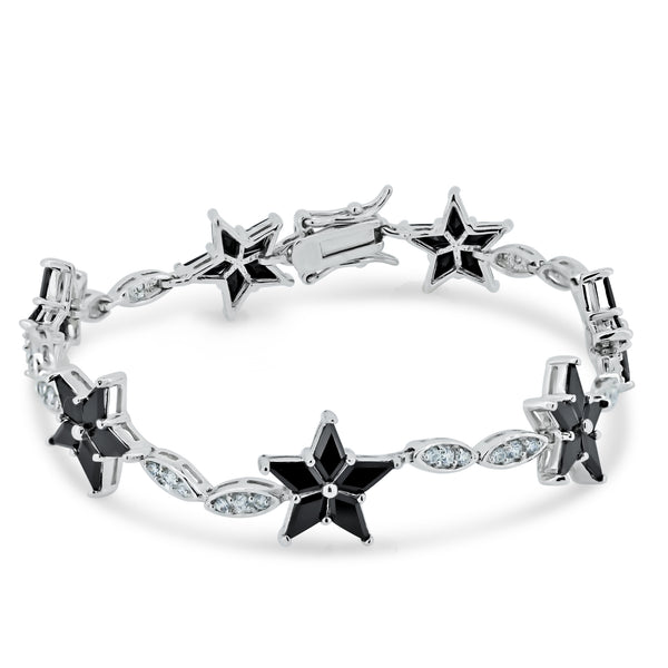 Closeout-Silver 925 Rhodium Plated Black Star and Clear Marquis CZ Bracelet - BGB00098