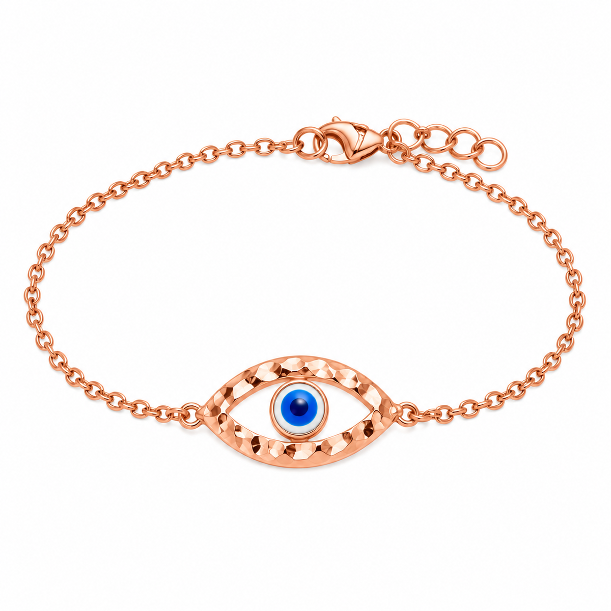 Pulsera abierta con circonita cúbica de mal de ojo chapada en oro rosa de plata 925 - BGB00137