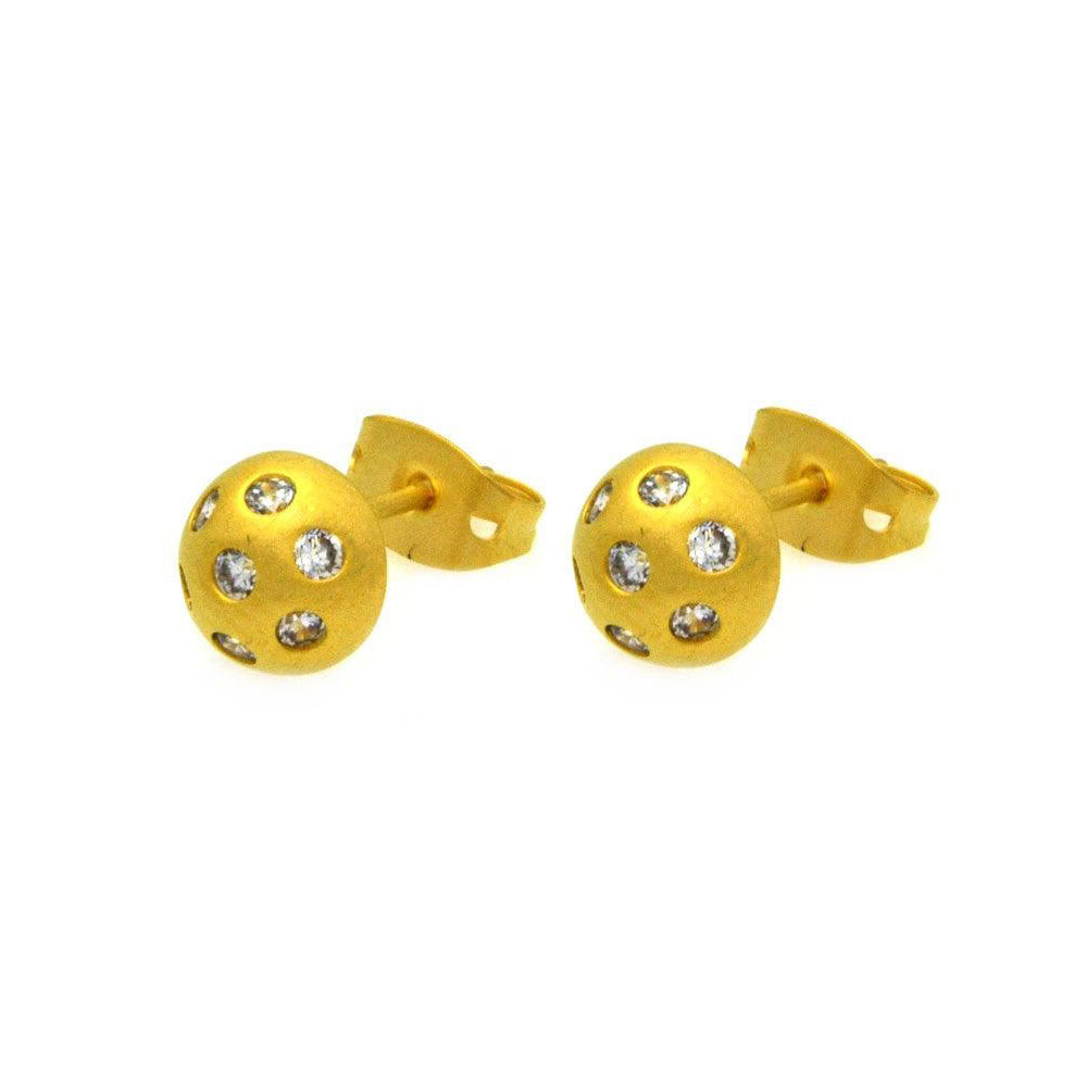 Silver 925 Gold Rhodium Plated Round Disco Ball CZ Stud Earrings - BGE00265