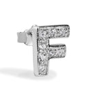 Rhodium Plated 925 Sterling Silver Letter Alphabet Clear CZ 8.8mm Stud Single Earring - BGE00387