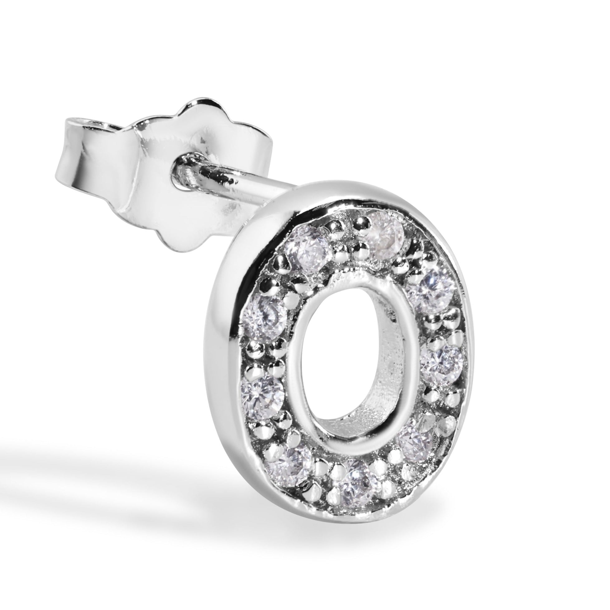 Pendiente con broche de plata de ley 925 chapado en rodio, letra de alfabeto única de 8,8 mm con circonita cúbica transparente - BGE00387