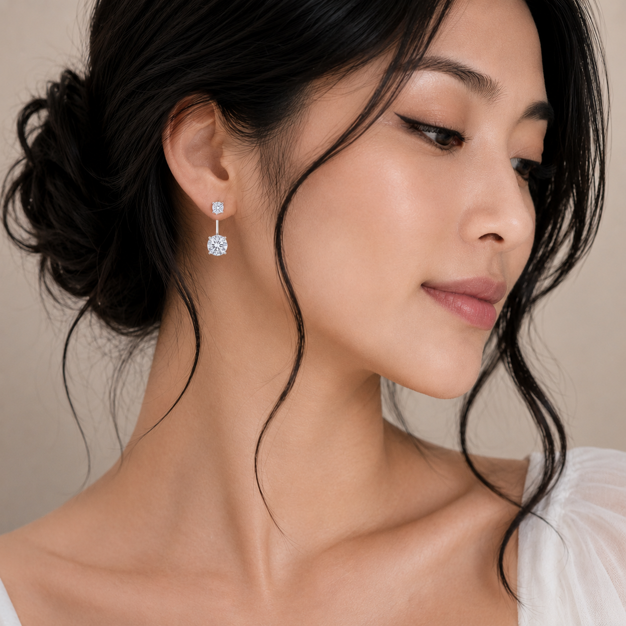 Rhodium Plated 925 Sterling Silver Telephone Ear Jacket CZ Earrings - BGE00532