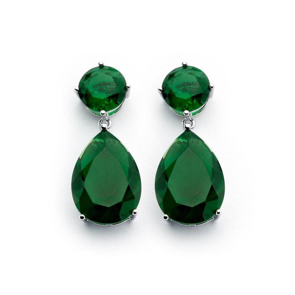 Rhodium Plated 925 Silver Colored CZ Birthstone Round & Tear Drop Dangling Earrings - BGE00858