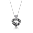 Clearance - Silver 925 Floating Clear CZ Black Rhodium Plated Heart Necklace - BGP00006