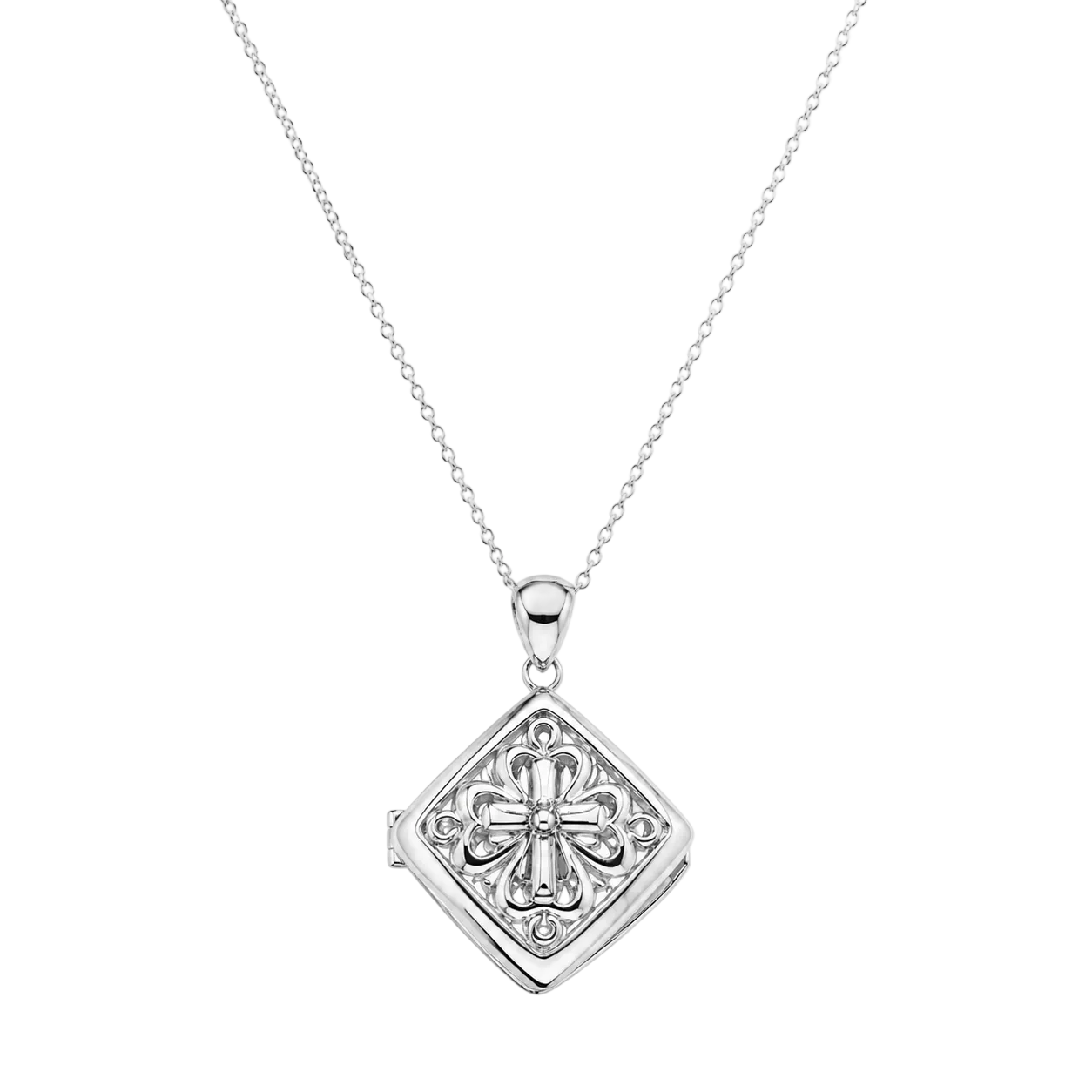 Collar con medallón de circonitas cuadradas de filigrana en plata 925 rodiada (Liquidación) - BGP00224