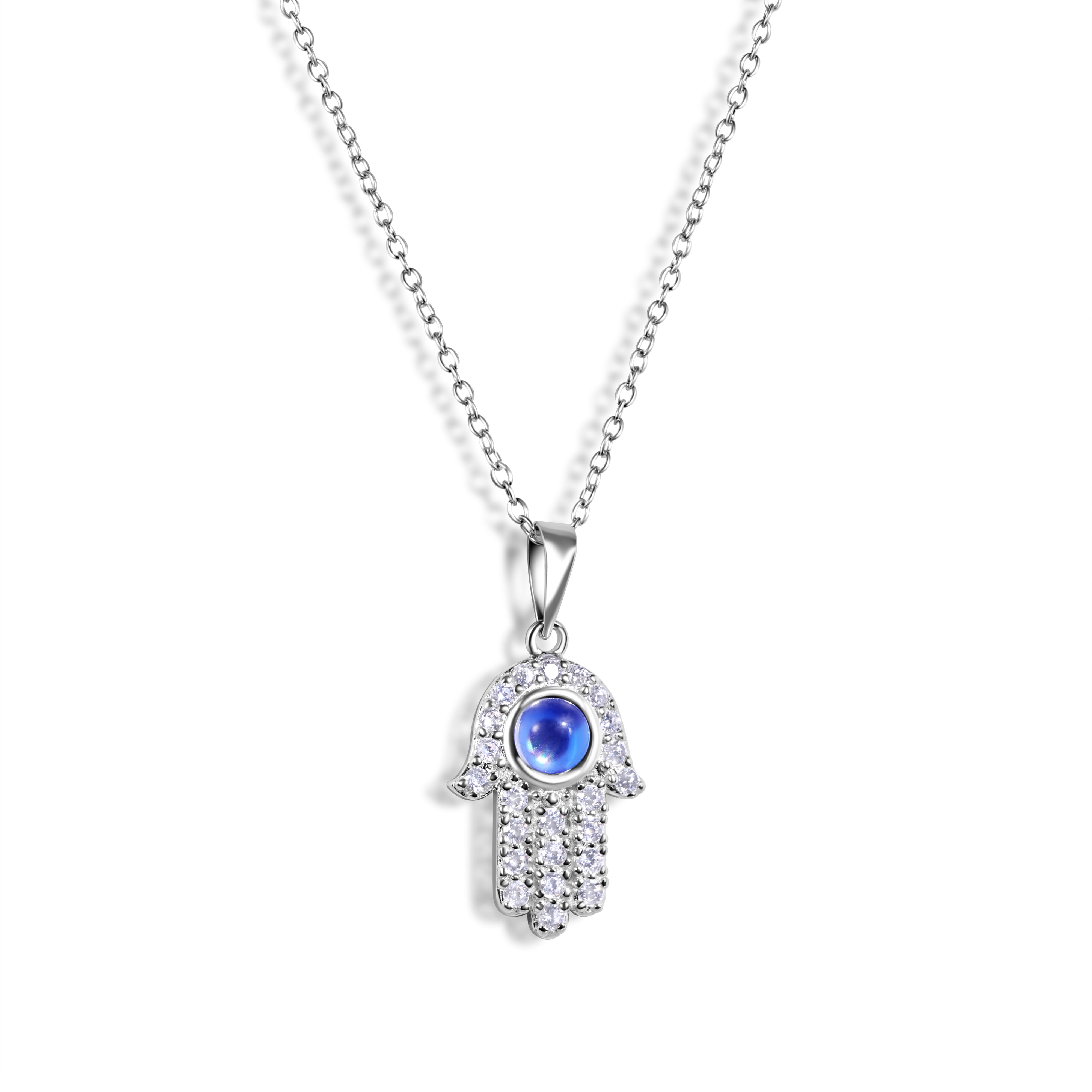 Collar de plata 925 chapado en rodio Hamsa Evil Eye CZ - BGP00463