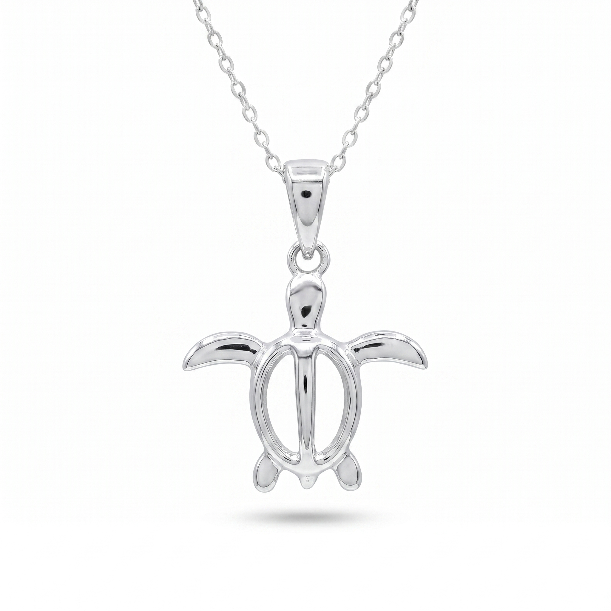 Rhodium Plated 925 Sterling Silver Plain Turtle Necklace - BGP00533