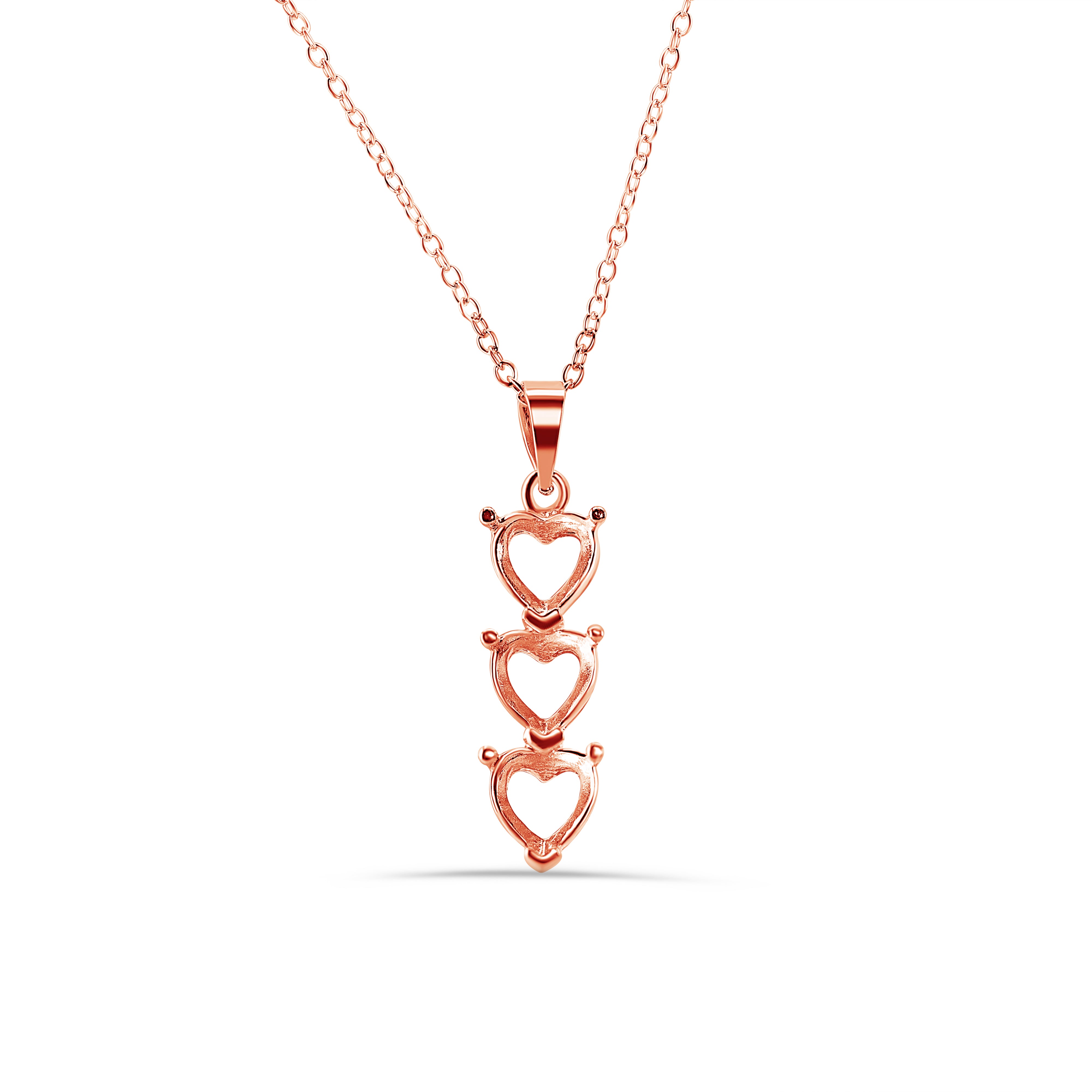 Rose Gold Plated 925 Sterling Silver Personalized 3 Heart Drop Mounting Necklace - BGP00780RGP