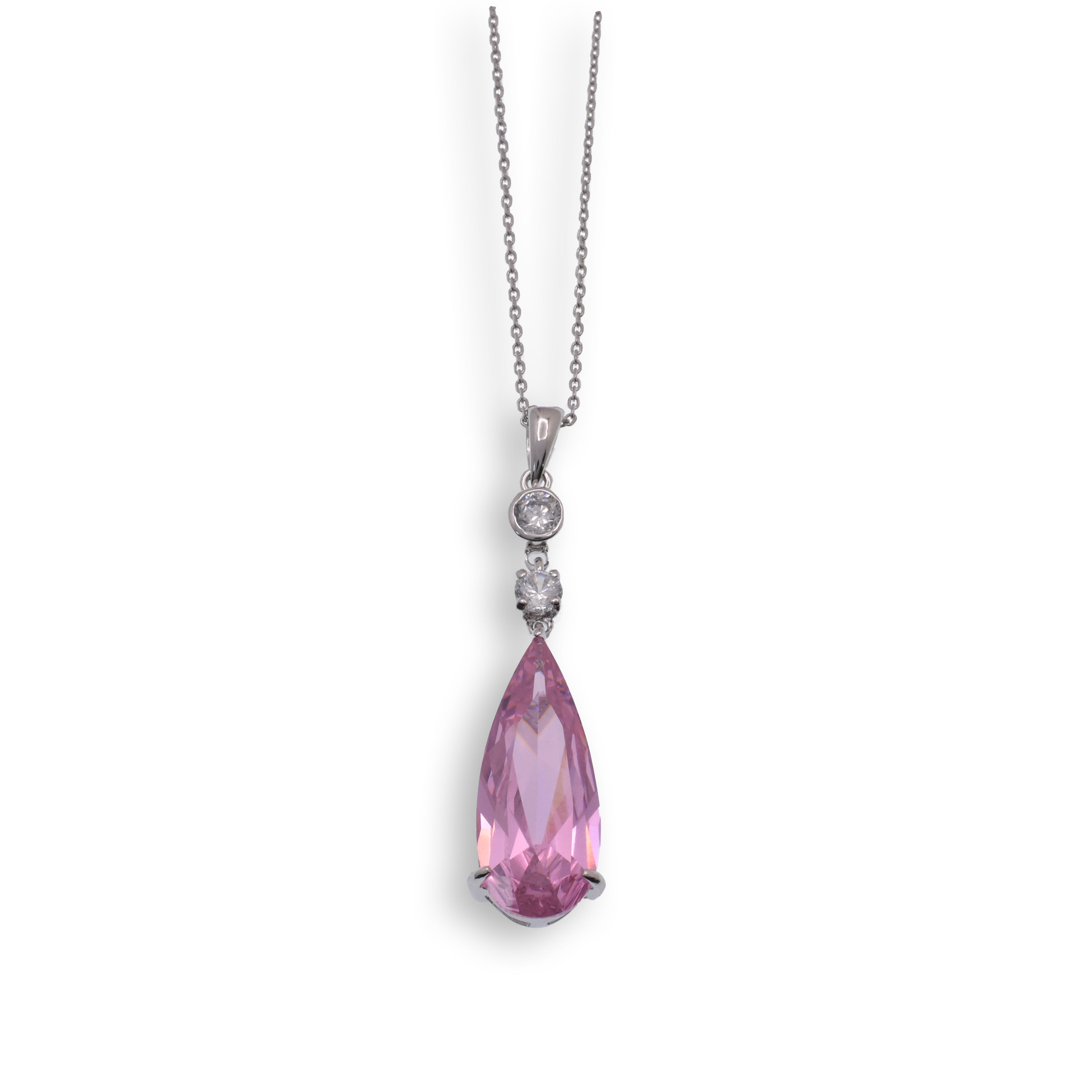 Liquidación - Collar colgante de plata 925 rodiada con circonita rosa en forma de lágrima - BGP00810PK