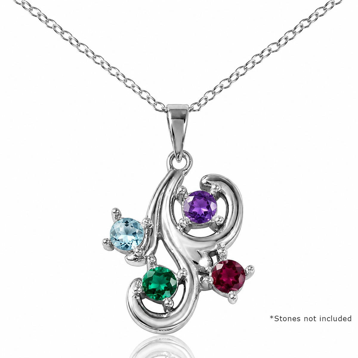 Rhodium Plated 925 Silver Flowing Swirl Multi Stone Mounting Necklace - BGP00910
