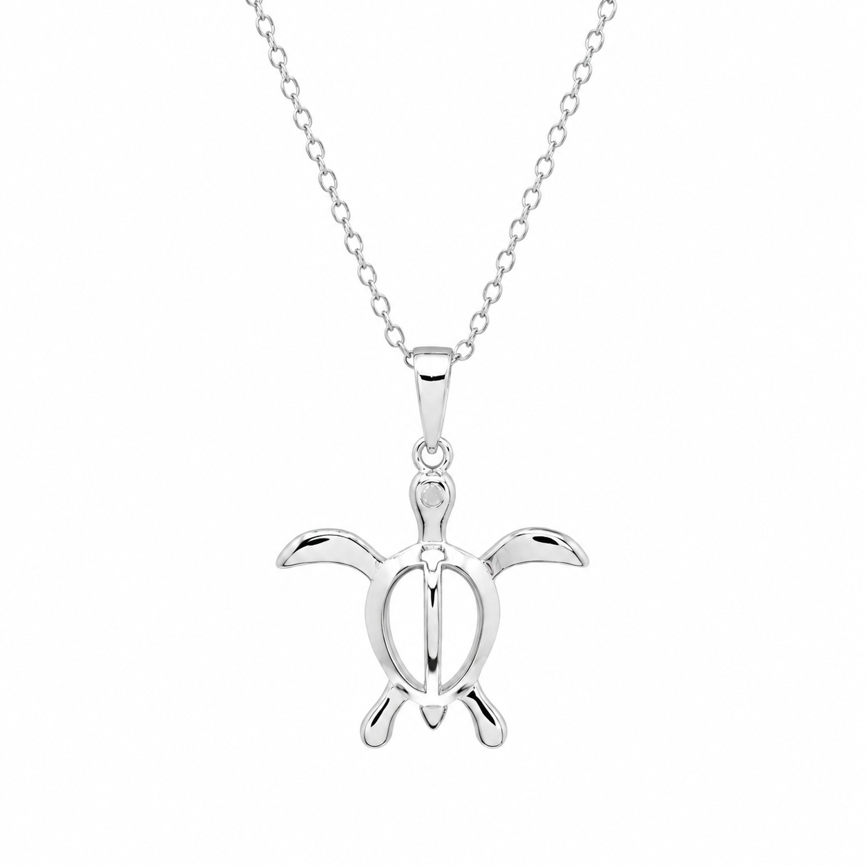 Rhodium Plated 925 Sterling Silver CZ Turtle Pendant Necklace - BGP01018