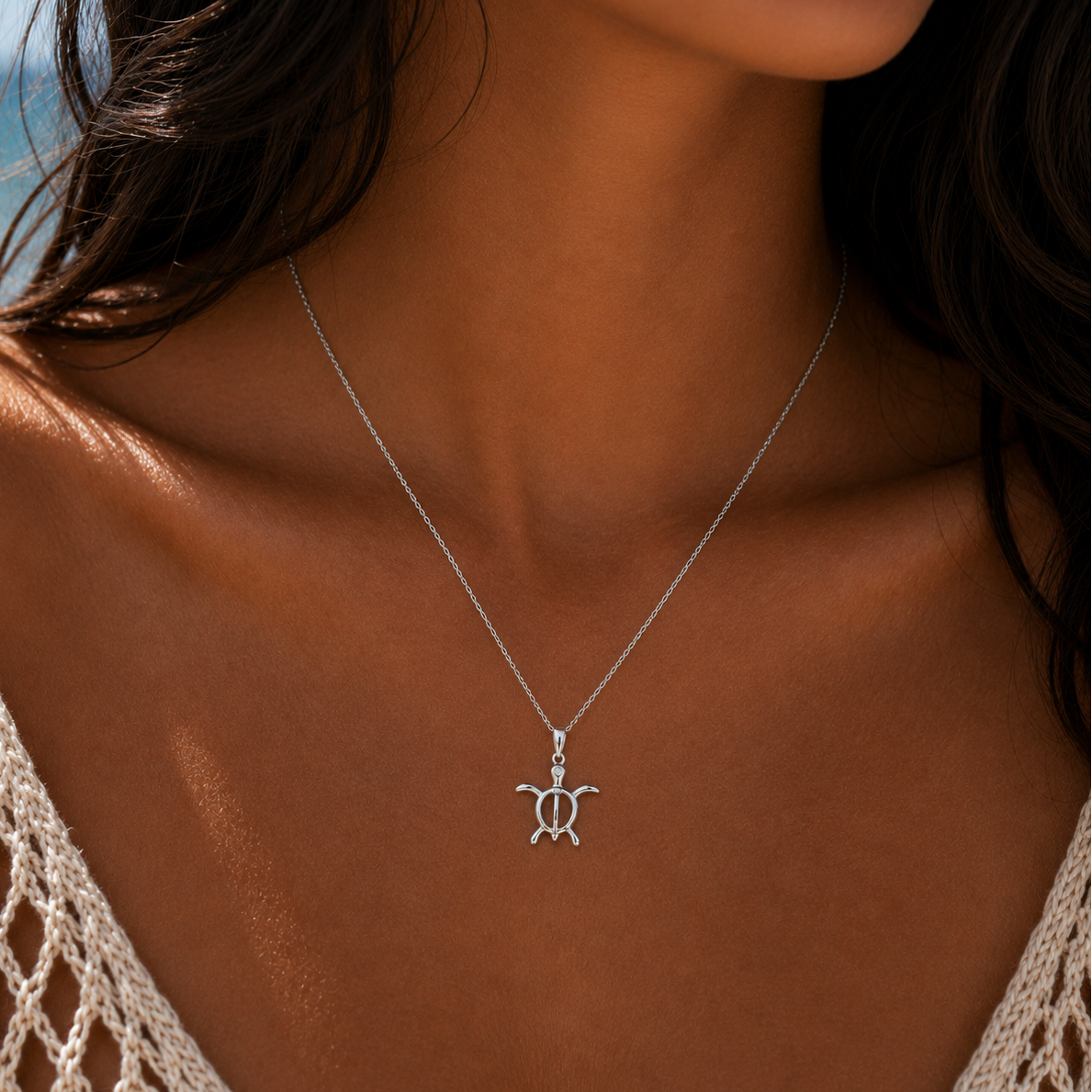 Rhodium Plated 925 Sterling Silver CZ Turtle Pendant Necklace - BGP01018