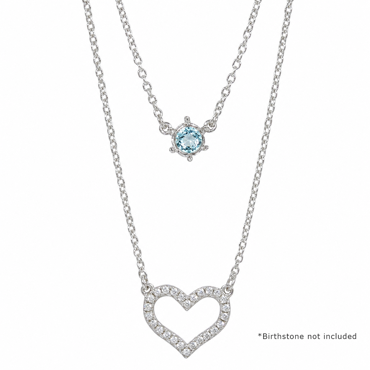 Rhodium Plated 925 Sterling Silver Layed Heart and Mounting Pendant Necklace- BGP01223