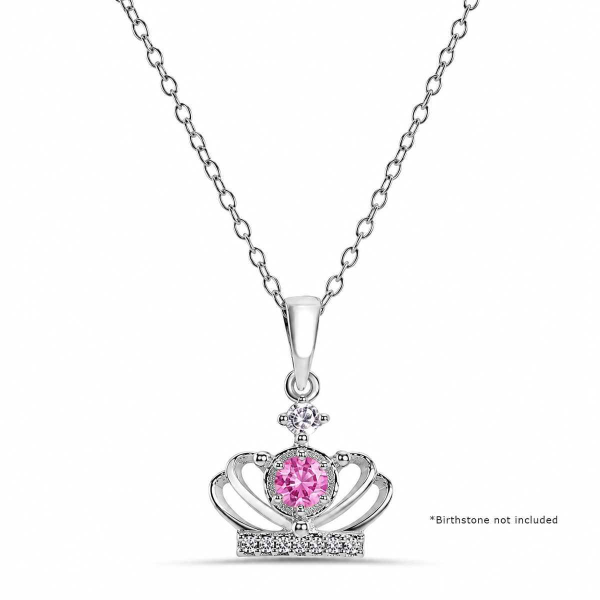 Rhodium Plated 925 Silver CZ Crown Mounting Pendant Necklace - BGP01283