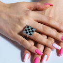 Anillo de plata 925 rodiada con circonitas transparentes, cuadrados en blanco y negro - BGR00160