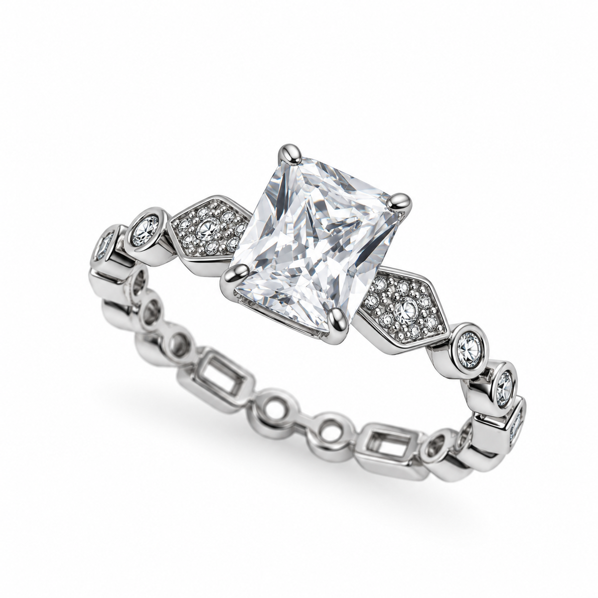Anillo de compromiso nupcial multiforma en plata de ley 925 rodiada con circonitas transparentes - BGR00250