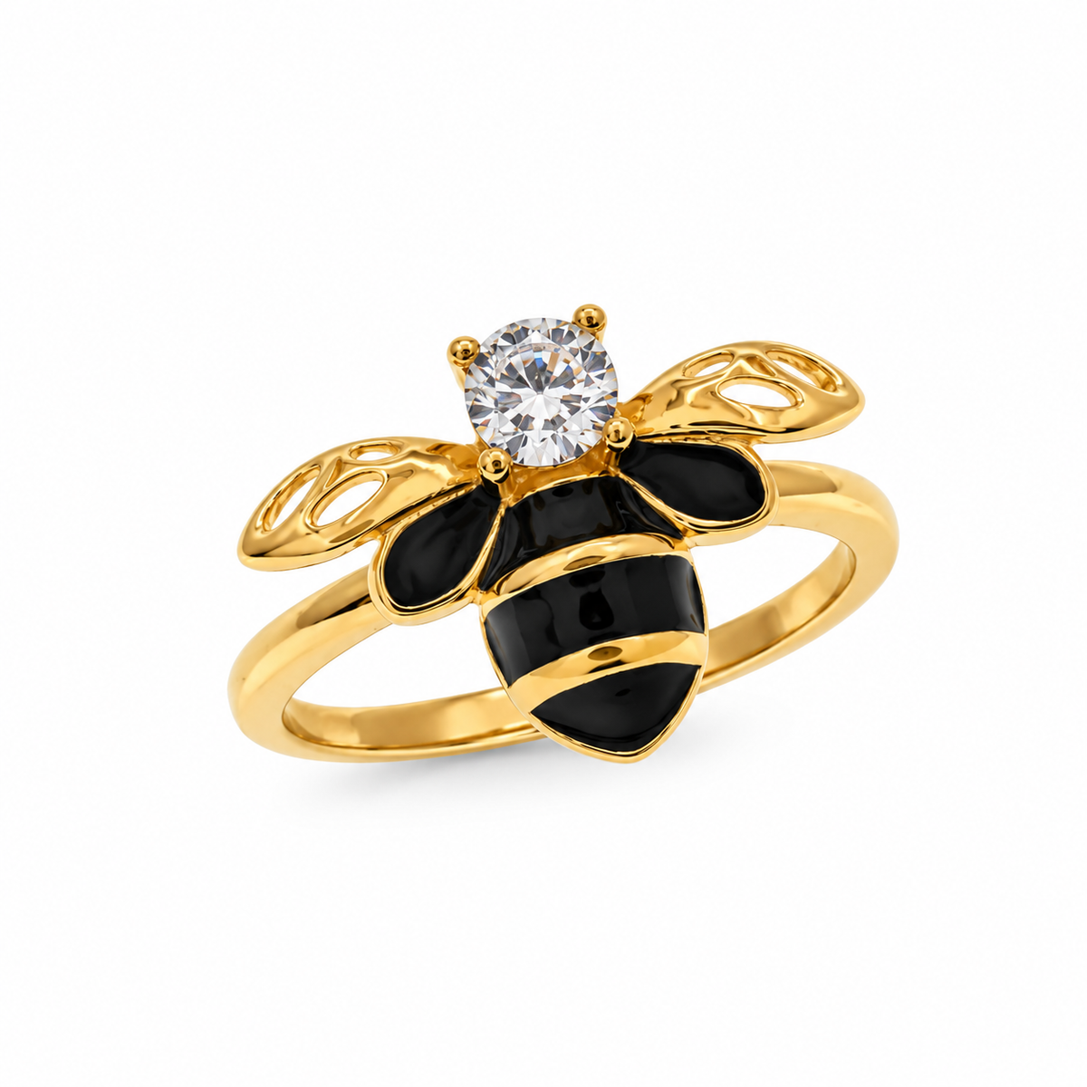 Gold Plated 925 Sterling Silver Bee Clear CZ Ring - BGR01366