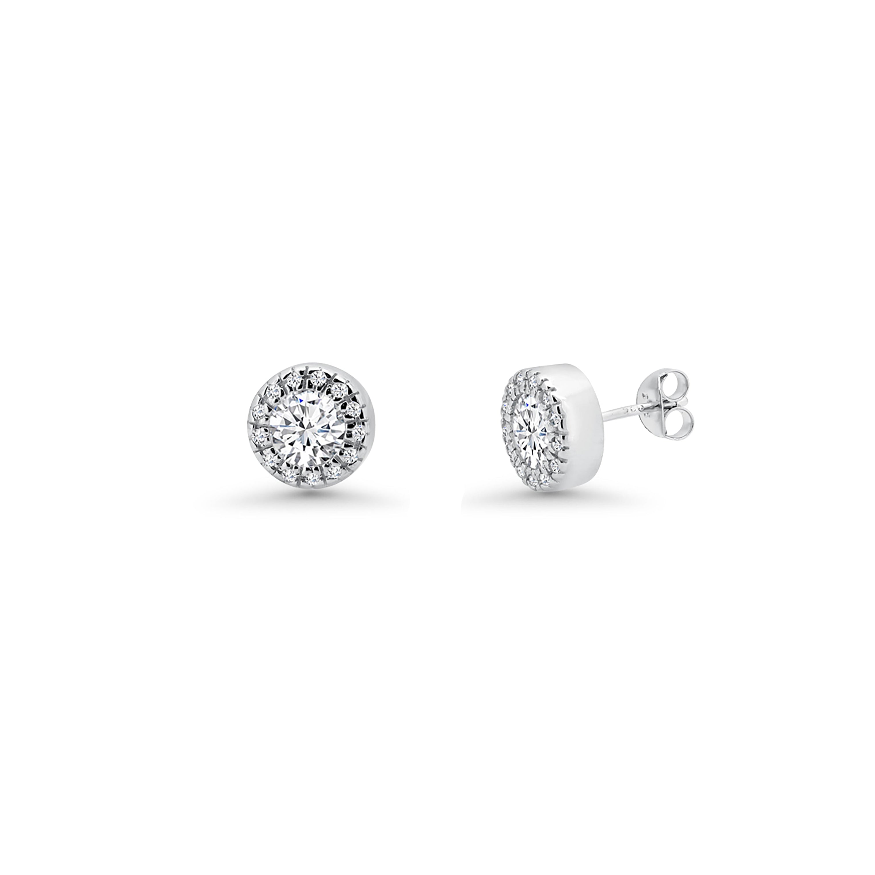 Silver 925 Rhodium Plated Clear Round Pave Set CZ Stud Earring and Necklace Set - BGS00081