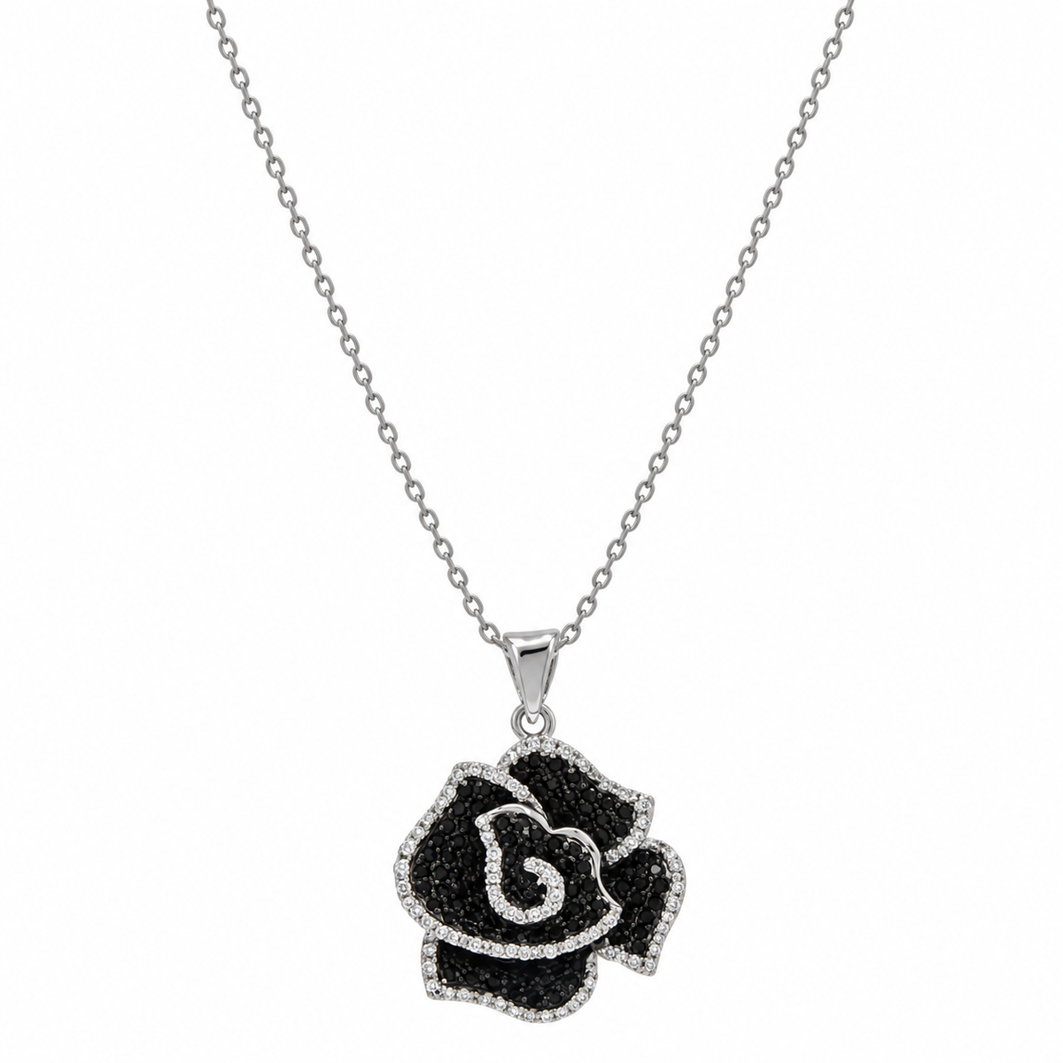 Juego de pendientes a juego con circonitas cúbicas negras y transparentes en plata de ley 925 con baño de rodio y rodio negro - BGS00115