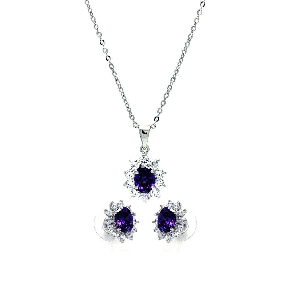 Juego de aretes y collar colgante con circonita cúbica de flores en racimo verde y transparente chapado en rodio de plata 925 - BGS00162