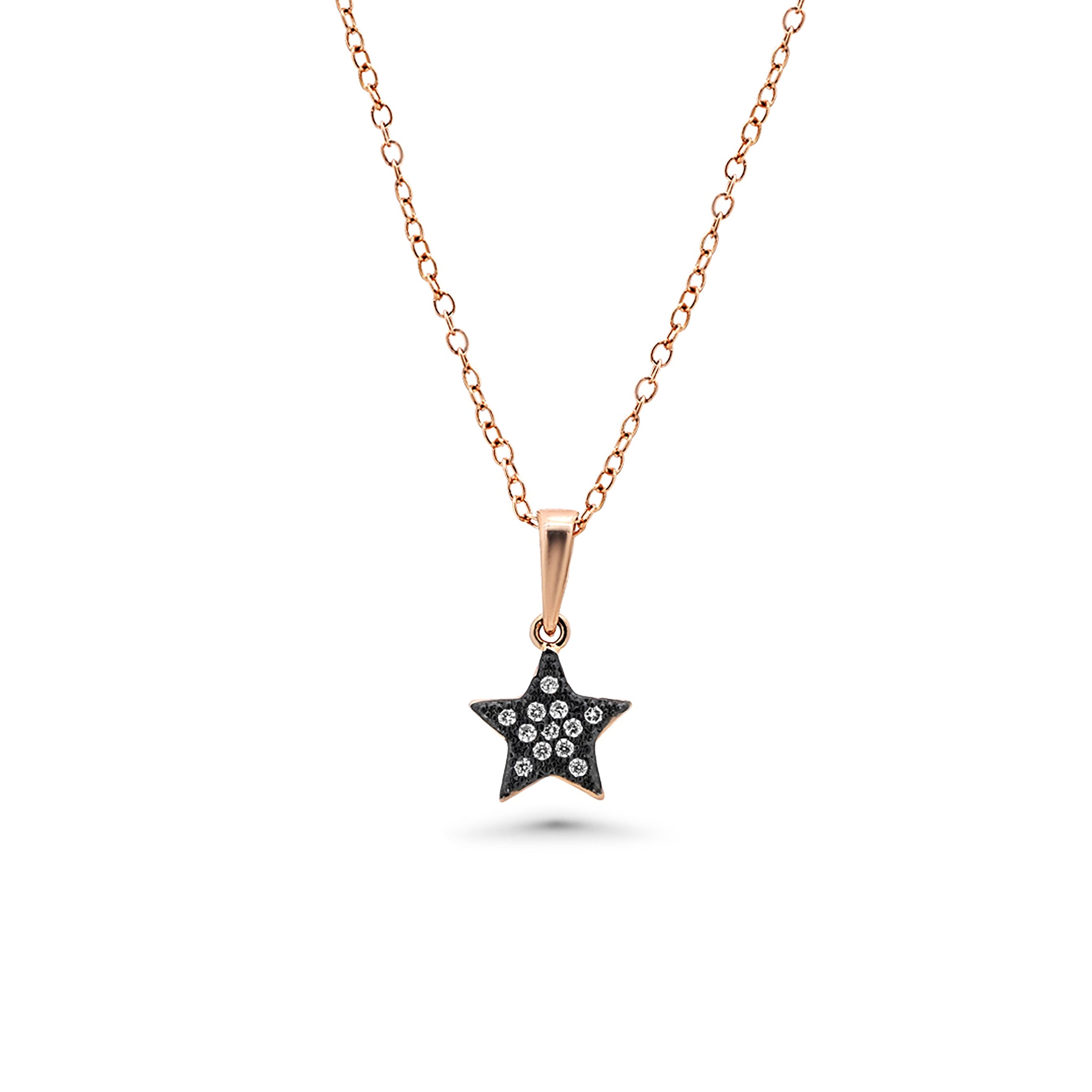 Black Rhodium & Rose Gold Plated 925 SIlver Clear Mini Star CZ Stud Earring and Necklace Set - BGS00278