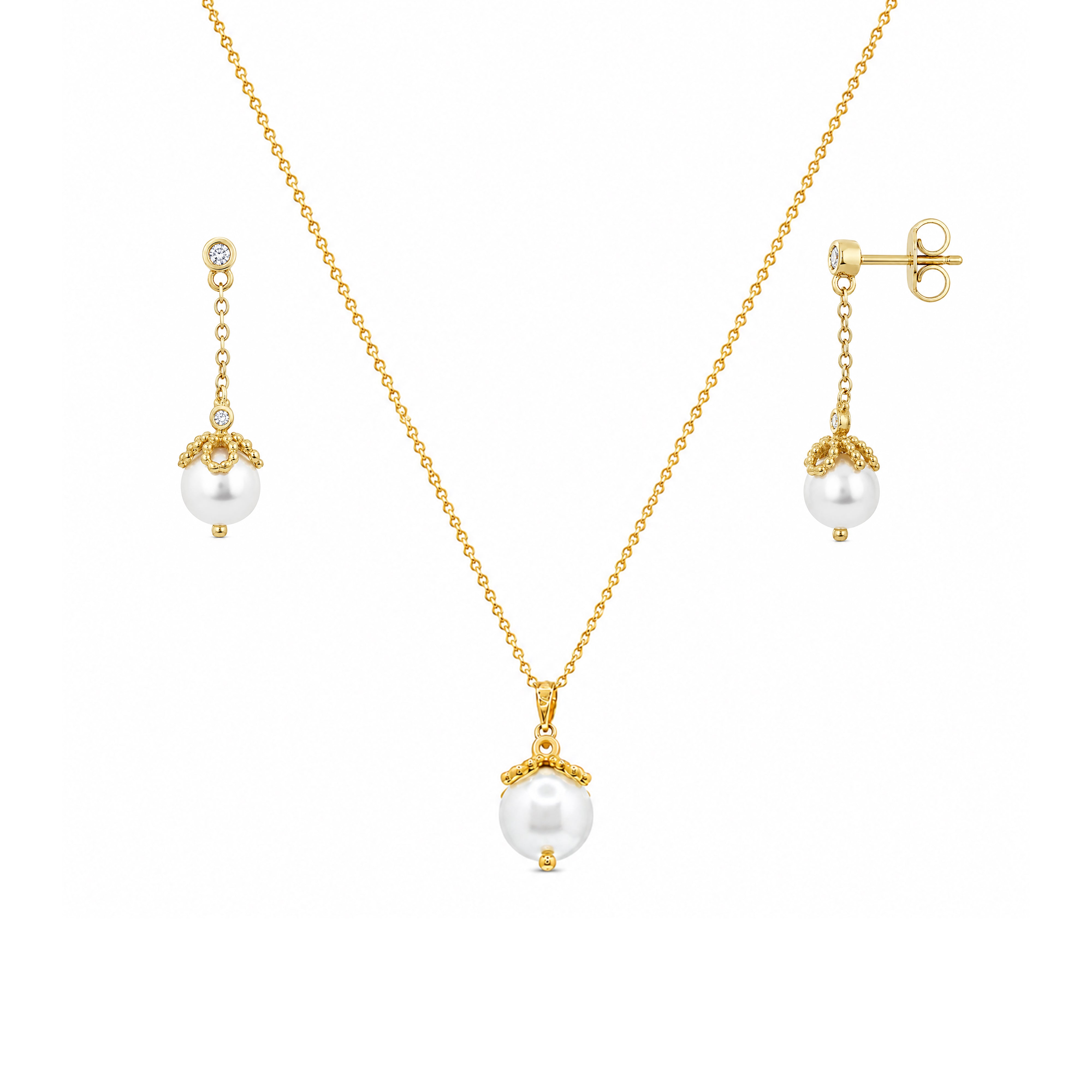 Juego de collar y aretes colgantes con circonita cúbica transparente, chapado en oro, plata 925 - BGS00414