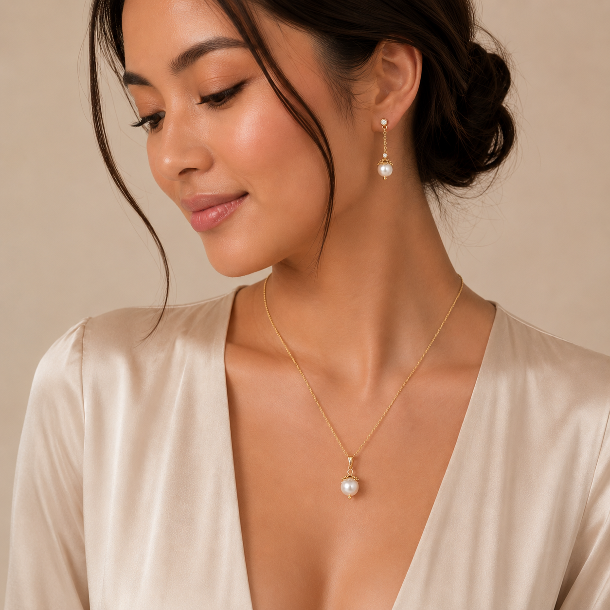 Juego de collar y aretes colgantes con circonita cúbica transparente, chapado en oro, plata 925 - BGS00414