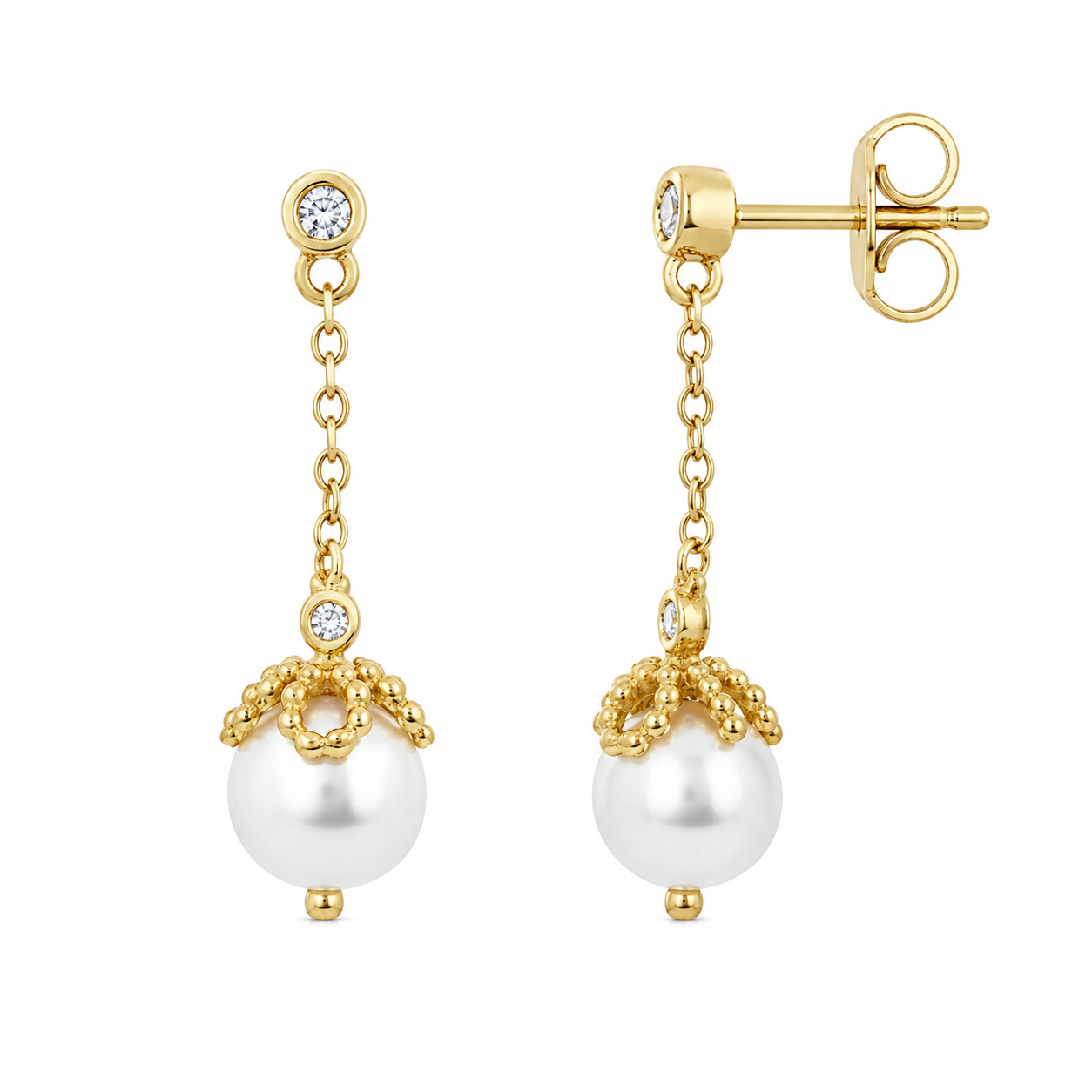 Juego de collar y aretes colgantes con circonita cúbica transparente, chapado en oro, plata 925 - BGS00414