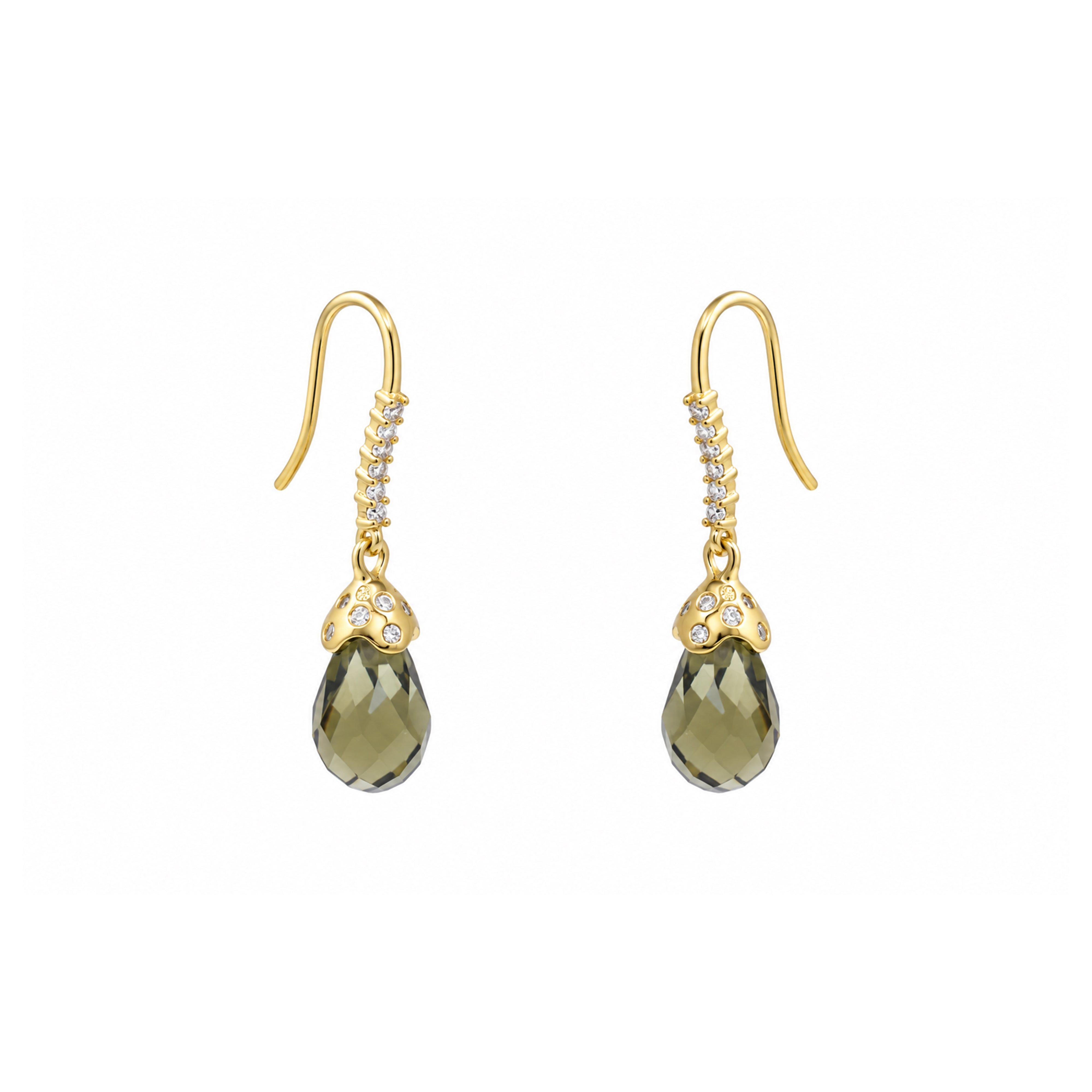 Clearance-Gold Plated 925 Silver Green Teardrop CZ Dangle Earring and Necklace Set - BGS00428