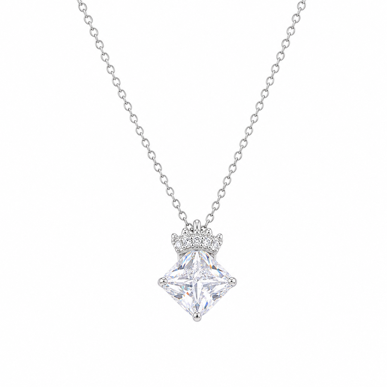 Conjunto de collar y pendientes con colgante de corona y circonita cúbica en plata de ley 925 rodiada - BGS00539