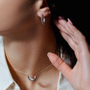 Rhodium Plated 925 Sterling Silver Multi Beaded Pearl Semi Hoop Matching Set  - BGS00625