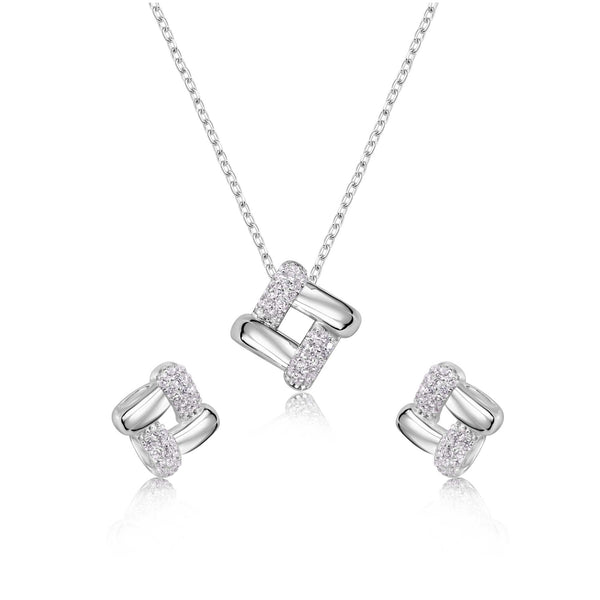 Rhodium Plated 925 Sterling Silver Woven Design Earring and Pendant Set - BGS00626