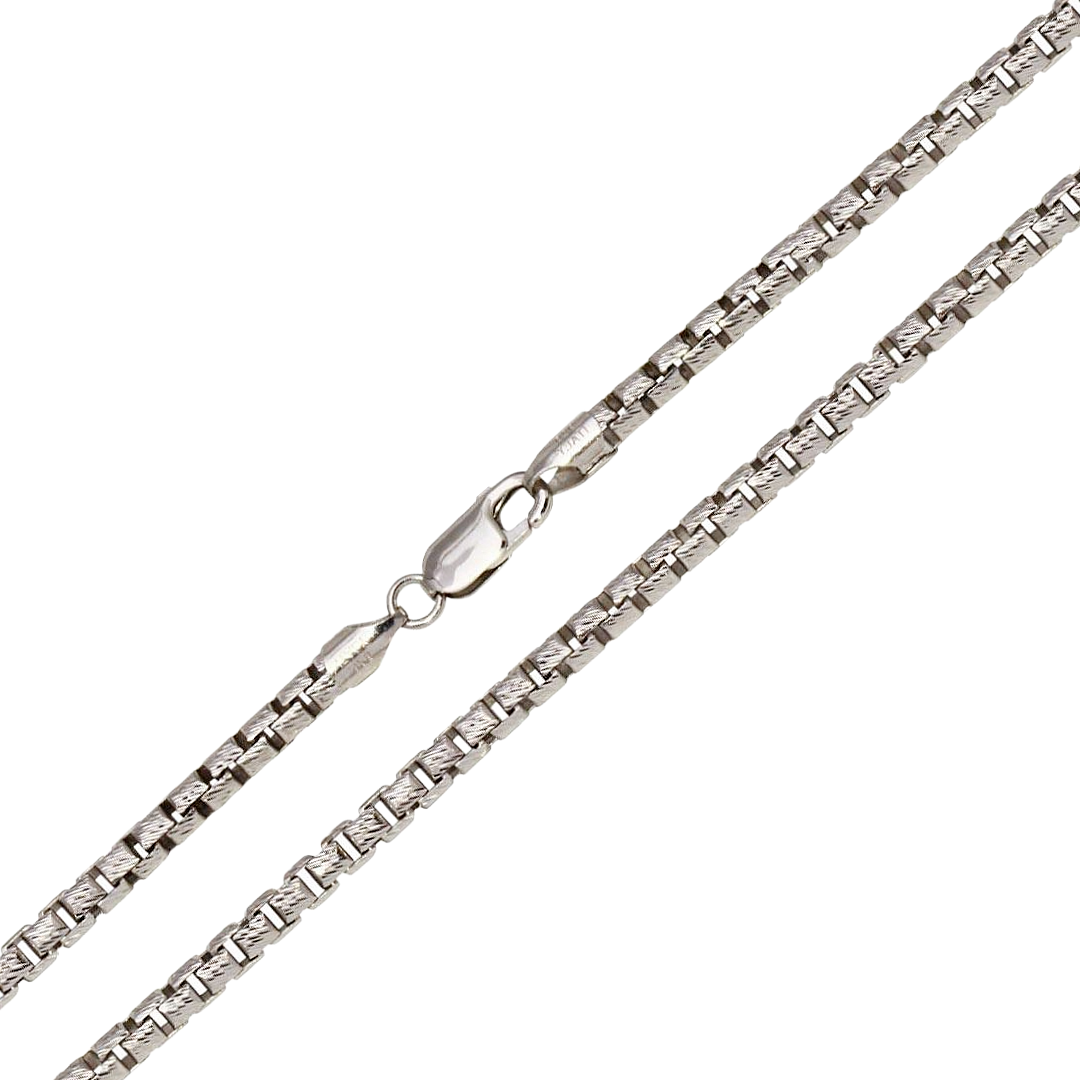 925 Sterling Silver Diamond Cut Slash Round Box Chain