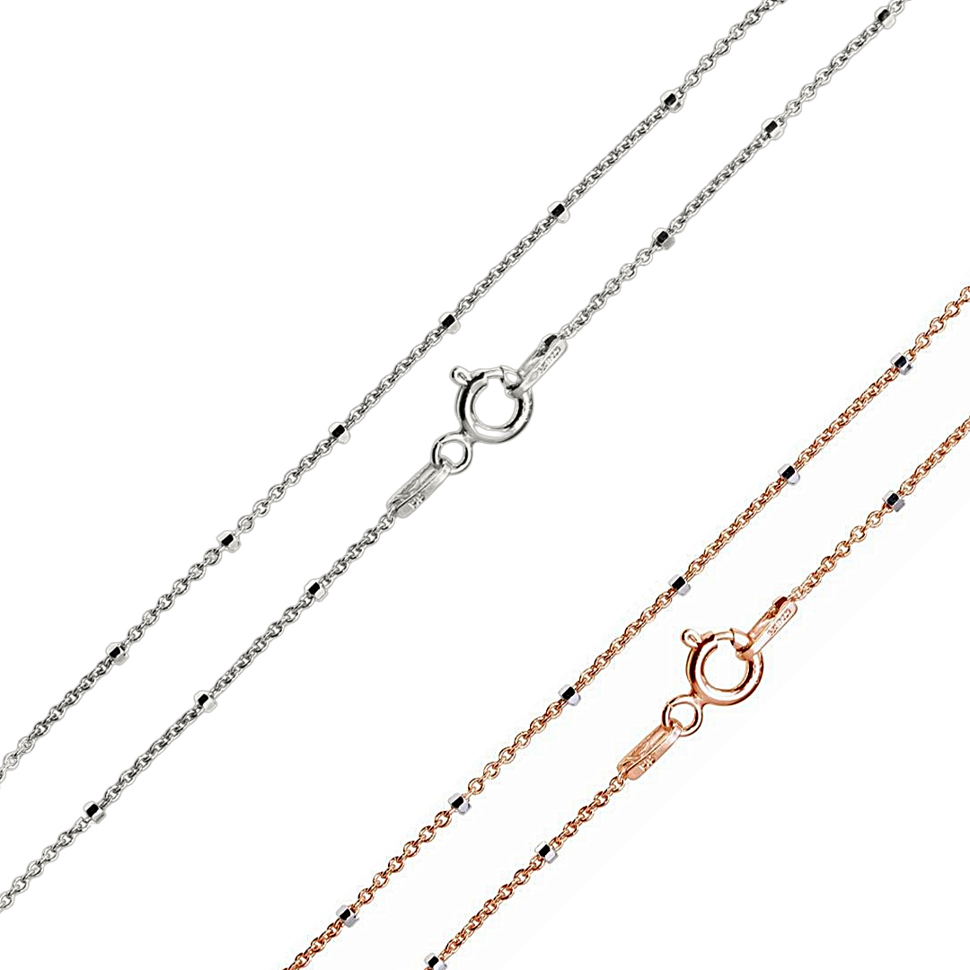 Cadena de cable con cuentas talladas de diamante de plata de ley 925