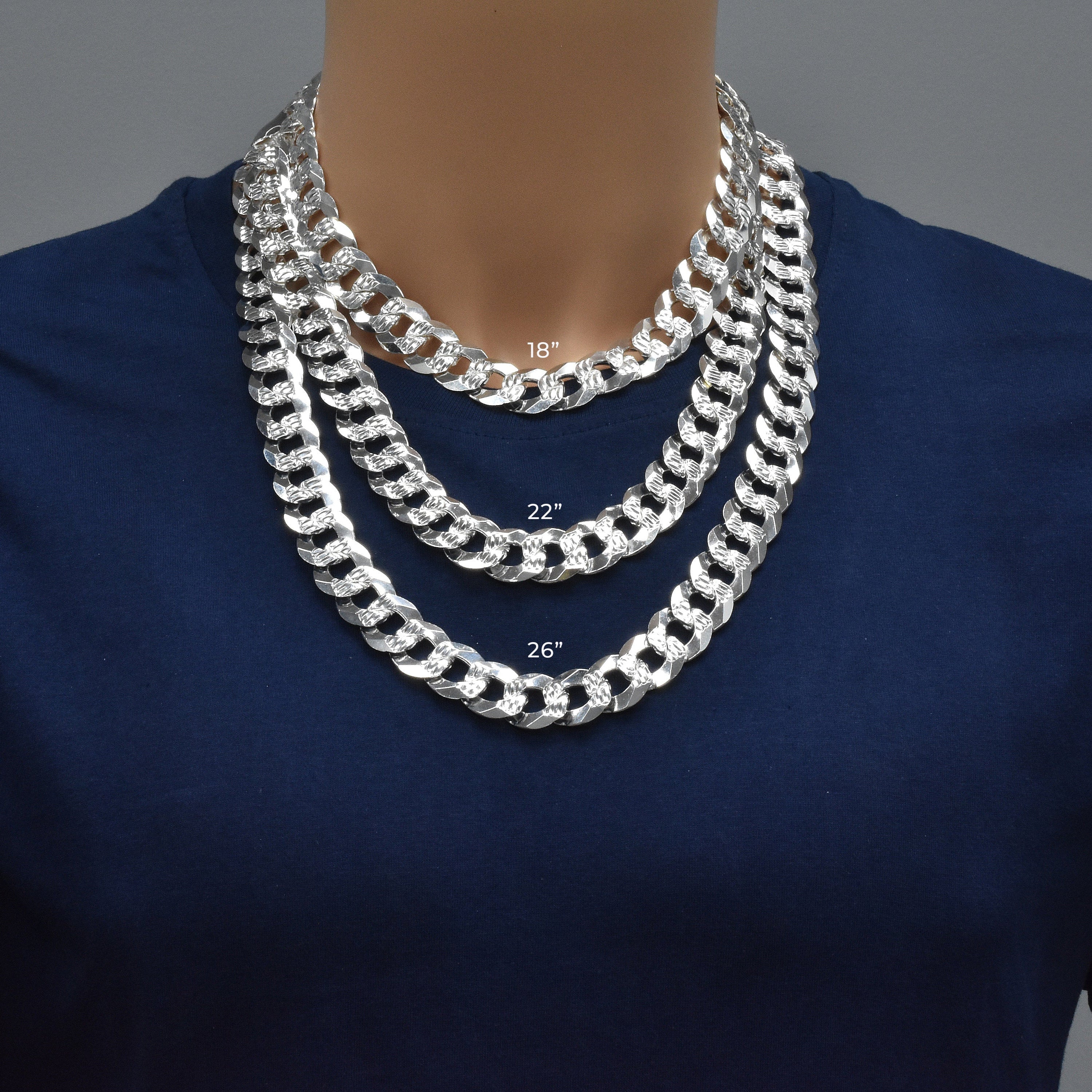 Curb 400 Cadena o pulsera lisa de 1 lado con corte de diamante y 1 lado de 16,4 mm - CH635A